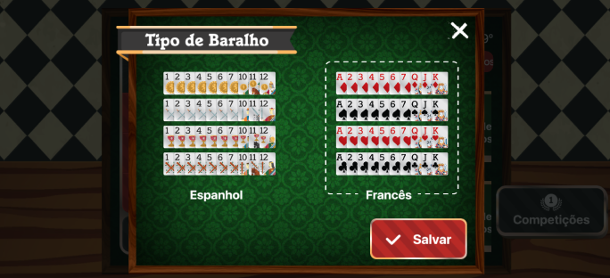 Exemplo de como trocar o tipo de baralho de truco