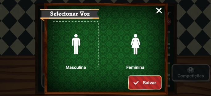 Exemplo de como trocar o tipo de voz no jogo de truco